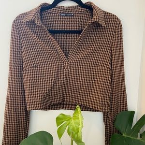 Zara cropped houndstooth top